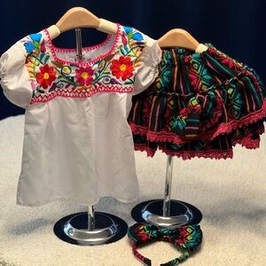 Mexican inspired Colorful Embroidered Kids dress Set